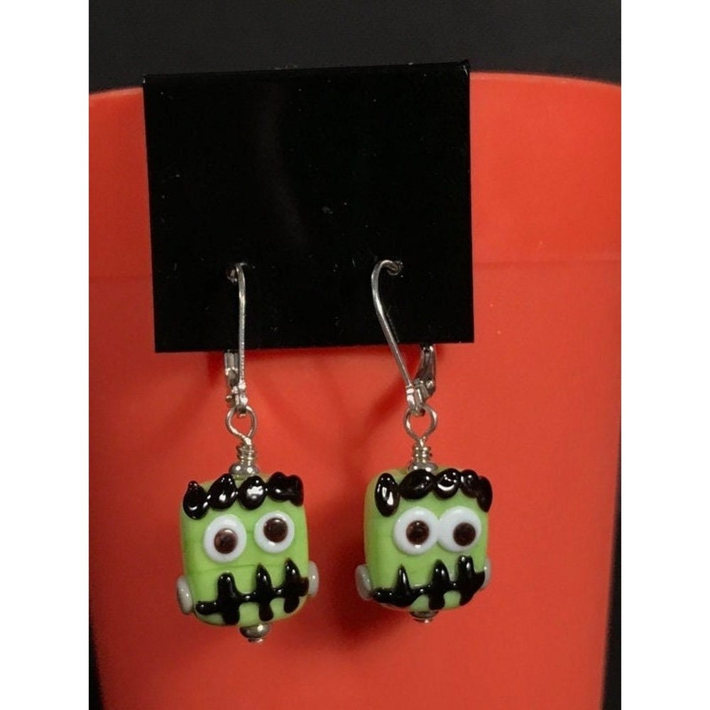 Halloween monster earrings Handmade glass lampwork beads and sterling silver